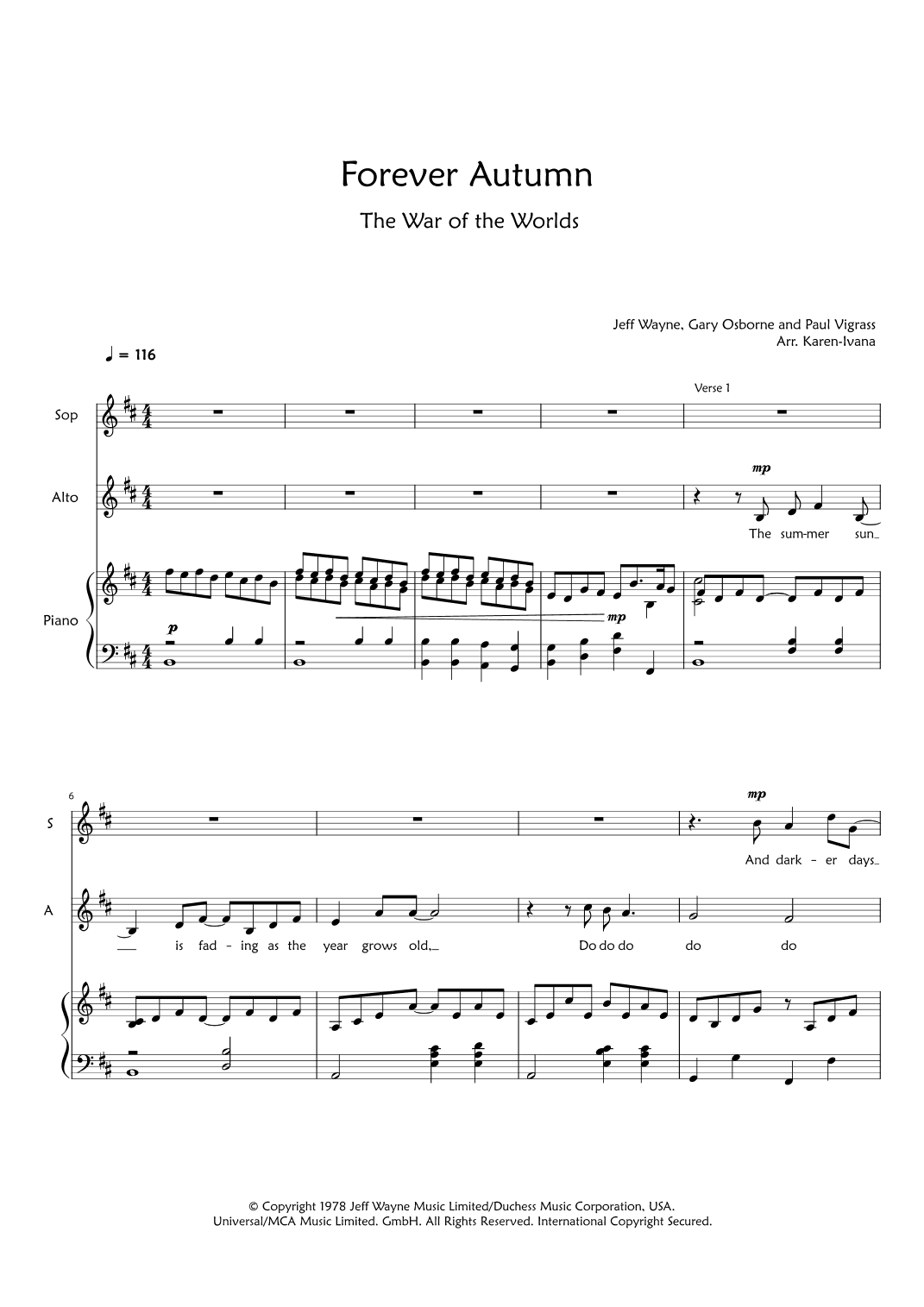 Forever Autumn (arr. Karen Ivana)