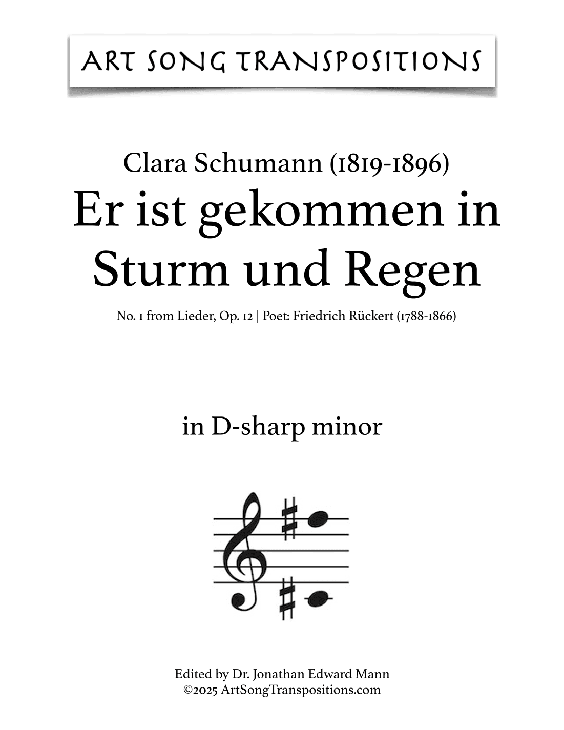 SCHUMANN: Er ist gekommen, Op. 12 no. 2 (transposed to E-flat minor) (arr. ArtSongTranspositions.com)