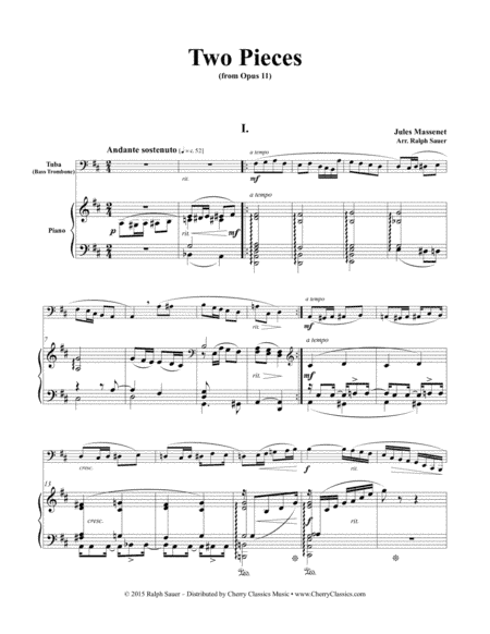 Two Pieces from Opus 11 for Tuba or Bass Trombone and Piano (arr. Sauer, Ralph)