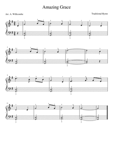 Amazing Grace - Easy Piano (arr. A. Willicombe (Minstrel Cottage Studio))