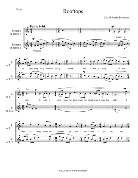 Rooftops for 2 high voices (sopranos or tenors or mixed)