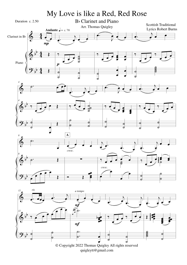 My Love is Like a Red, Red Rose (arr. Thomas Quigley)