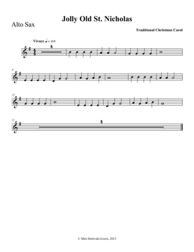 Jolly Old Saint Nicholas: E flat saxes (alto, baritone)/piano (arr. Meri Dolevski-Lewis)