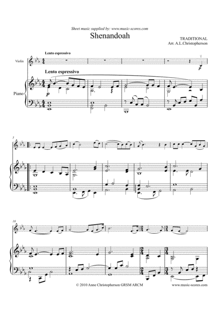 Shenandoah - Violin and Piano - higher (arr. Anne L Christopherson GRSM ARCM)