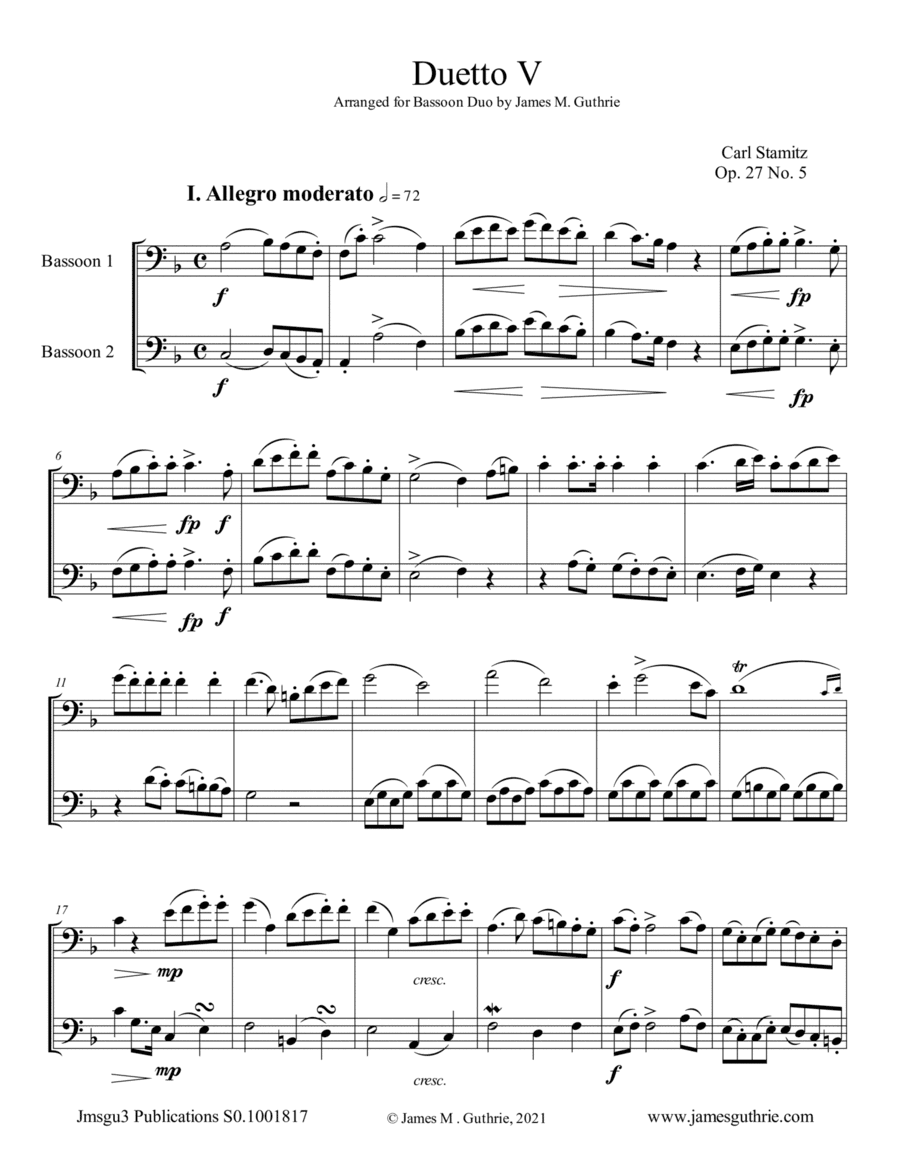 Stamitz: Duet Op. 27 No. 5 for Bassoon Duo (arr. James M. Guthrie)