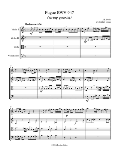 Fugue BWV 947 (string quartet) (arr. Jordan Grigg)