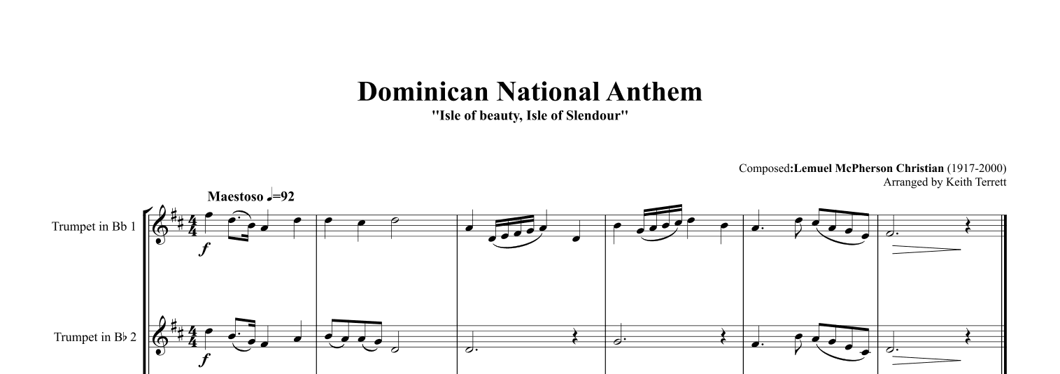 Dominican National Anthem (''Isle of beauty, Isle of Slendour'') for Brass Quintet (arr. Keith Terrett)