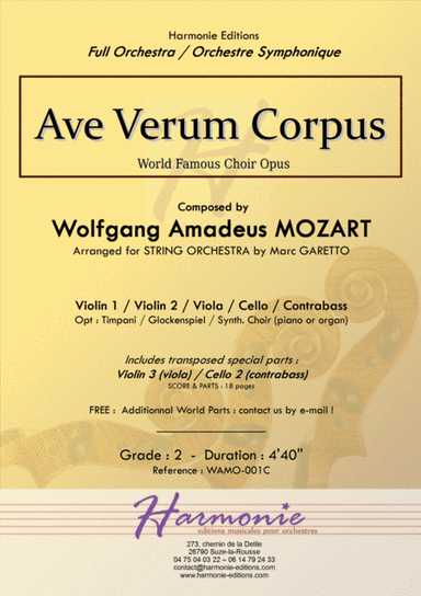 AVE VERUM CORPUS for STRING ORCHESTRA - W.A. MOZART (arr. Marc GARETTO)
