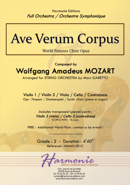 AVE VERUM CORPUS for STRING ORCHESTRA - W.A. MOZART (arr. Marc GARETTO)