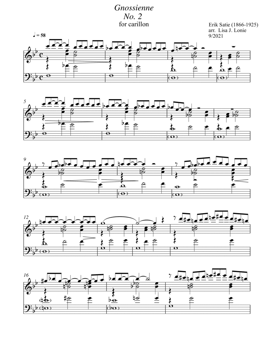 Gnossienne No. 2 (Bb) for Carillon - Erik Satie (arr. Lisa Lonie)