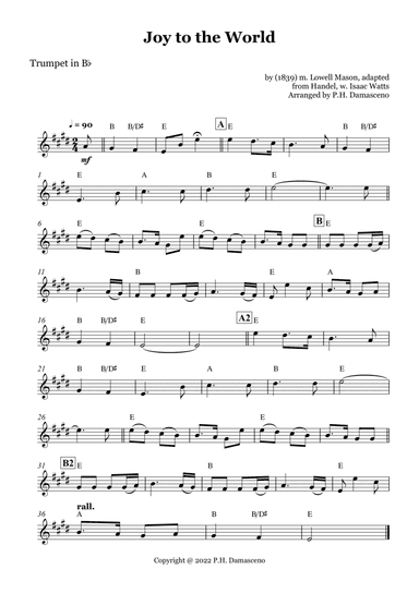 Joy to the World - Trumpet in Bb Solo with Chords (arr. P.H. Damasceno)