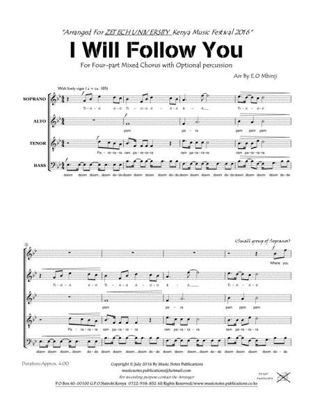 I Will Follow You (arr. Evans Obanda Mbinji)