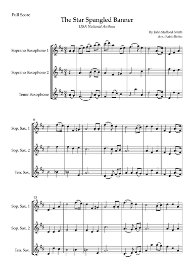 The Star Spangled Banner (USA National Anthem) for Saxophone Trio (arr. Fabio Britto)