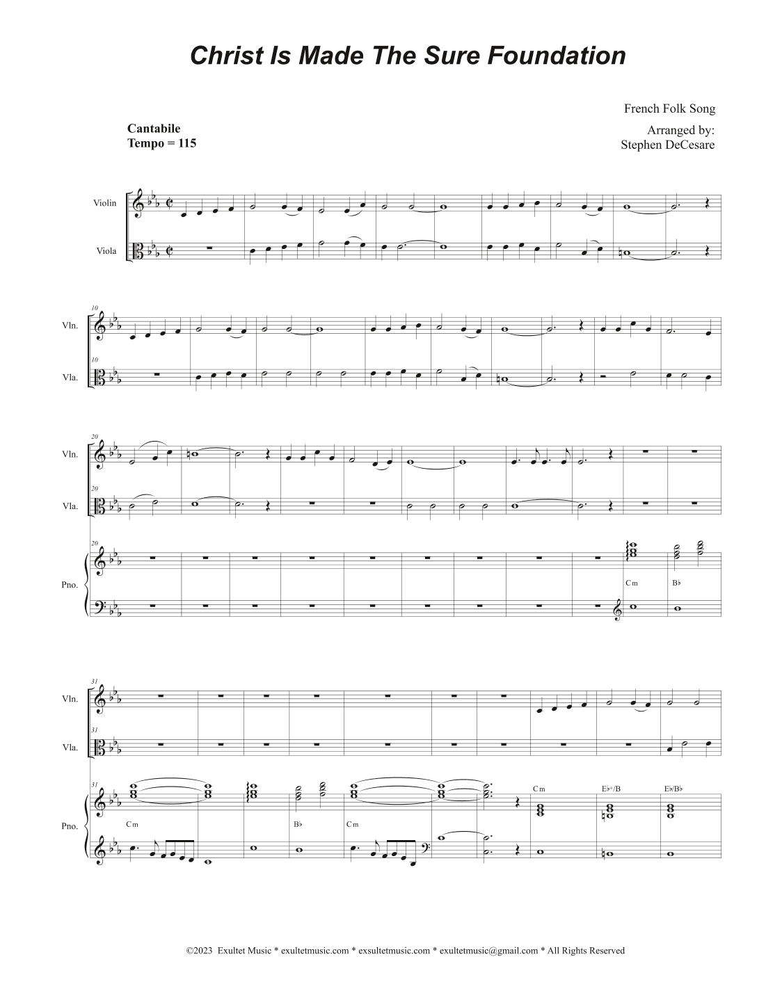 Christ Is Made The Sure Foundation (Duet for Violin and Viola) (arr. Stephen DeCesare)