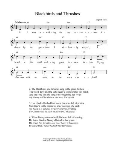 Blackbirds and Thrushes (lead sheet) (G Maj) (arr. K. Krantz)
