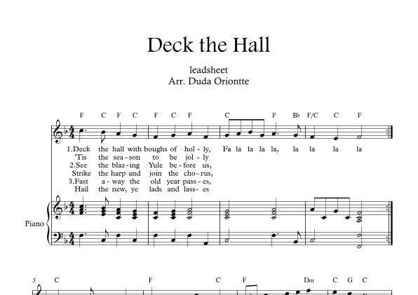 Deck the Halls ( one voice - F major - with chords) (arr. Duda Oriontte)