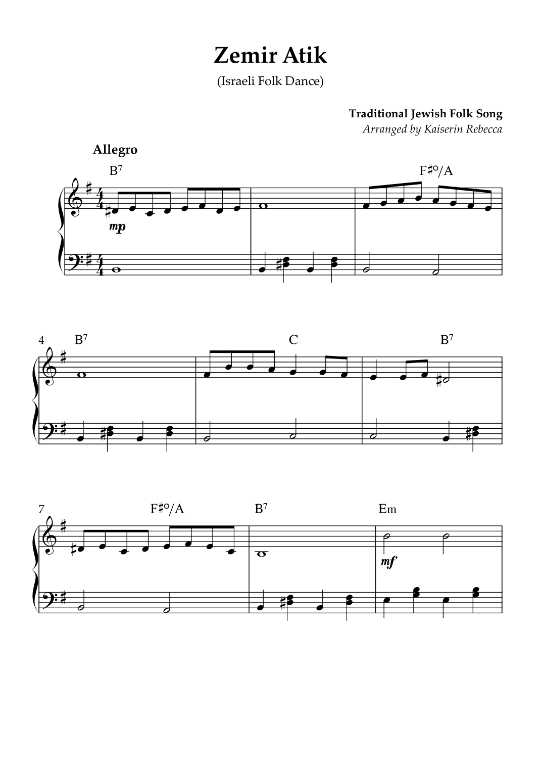Zemir Atik (Israeli Folk Dance) (arr. Kaiserin Rebecca)