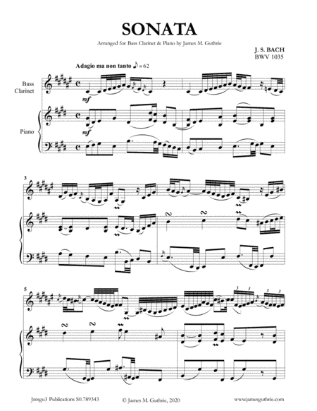 BACH: Sonata BWV 1035 for Bass Clarinet & Piano (arr. James Guthrie, ASCAP)