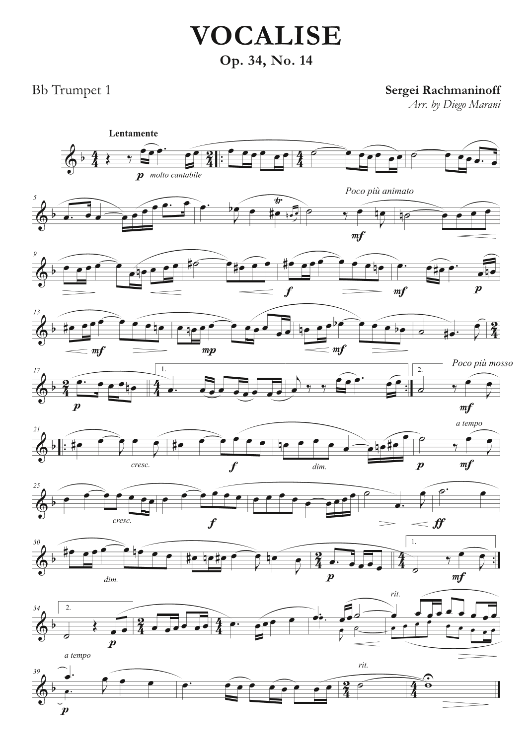 Vocalise for Brass Quartet (arr. Diego Marani)