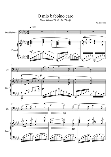 Giacomo Puccini - O mio babbino caro (Double Bass Solo) (arr. André Laitano)