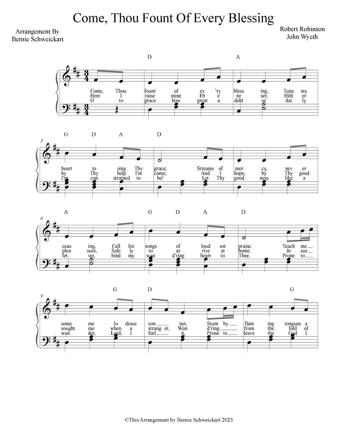 Come, Thy Fount Of Every Blessing (arr. Bernie Schweickart)