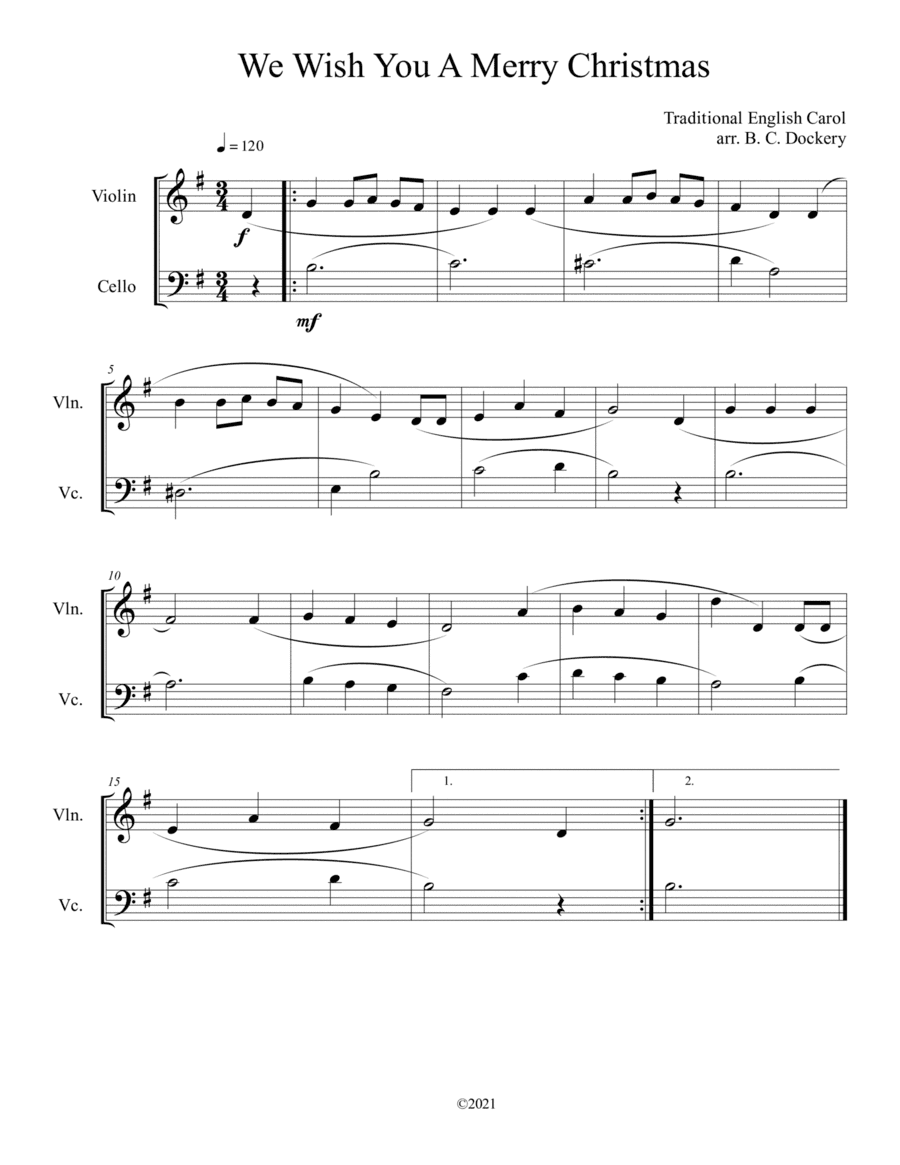 We Wish You A Merry Christmas (Violin and Cello Duet) (arr. B. C. Dockery)