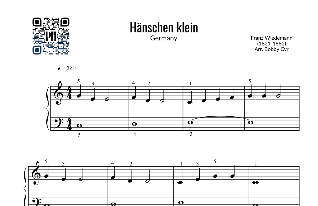 Hänschen klein - Kinderreime (leichtes Klavier) (arr. Bobby Cyr - Piano Notion)