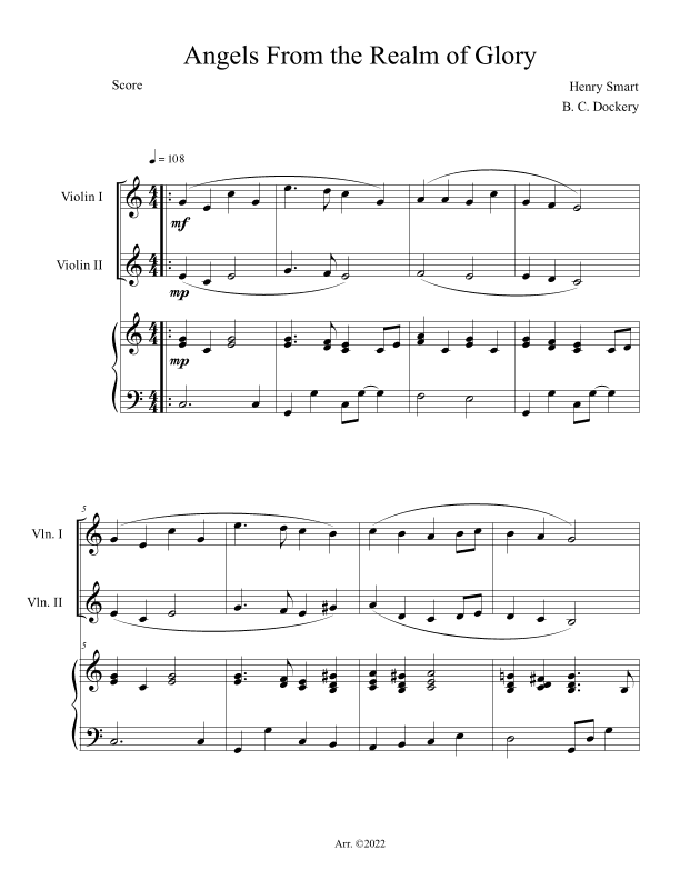 Angels From the Realm of Glory (Violin Duet with Piano) (arr. B. C. Dockery)