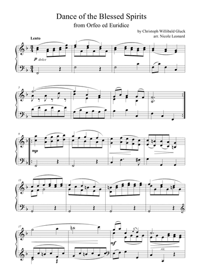 Dance of the Blessed Spirits - Gluck (intermediate Piano) (arr. Nicole Leonard)