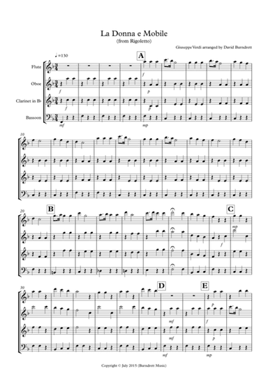 La Donna e Mobile (from Rigoletto) for Wind Quartet (arr. David Burndrett)