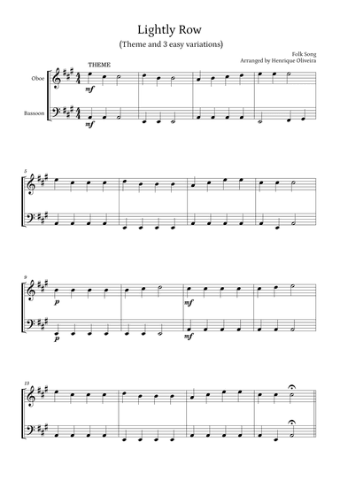 Lightly Row (Theme with 3 Easy Variations) - For Oboe and Bassoon (arr. Henrique Oliveira)