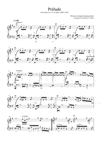 Prelude - Cello Suite No. 1 in G Major for Piano (arr. Zachary Corbett)