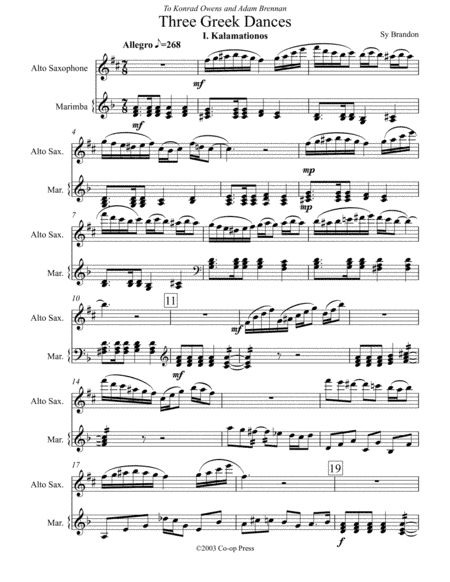 Three Greek Dances for Alto Saxophone and Marimba