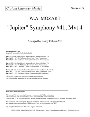 Mozart "Jupiter" Symphony #41 (K. 551), Mvt. 4 (trio) (arr. Randy Calistri-Yeh)