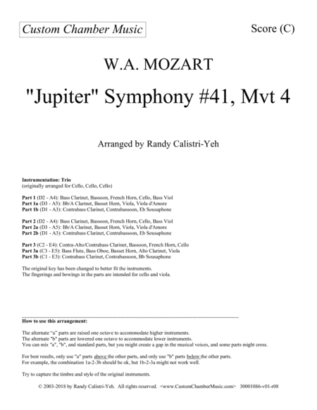 Mozart "Jupiter" Symphony #41 (K. 551), Mvt. 4 (trio) (arr. Randy Calistri-Yeh)