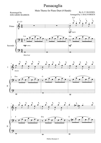 Passacaglia - Main theme for Piano Duet (4 Hnads) (arr. Eduardo Barros)