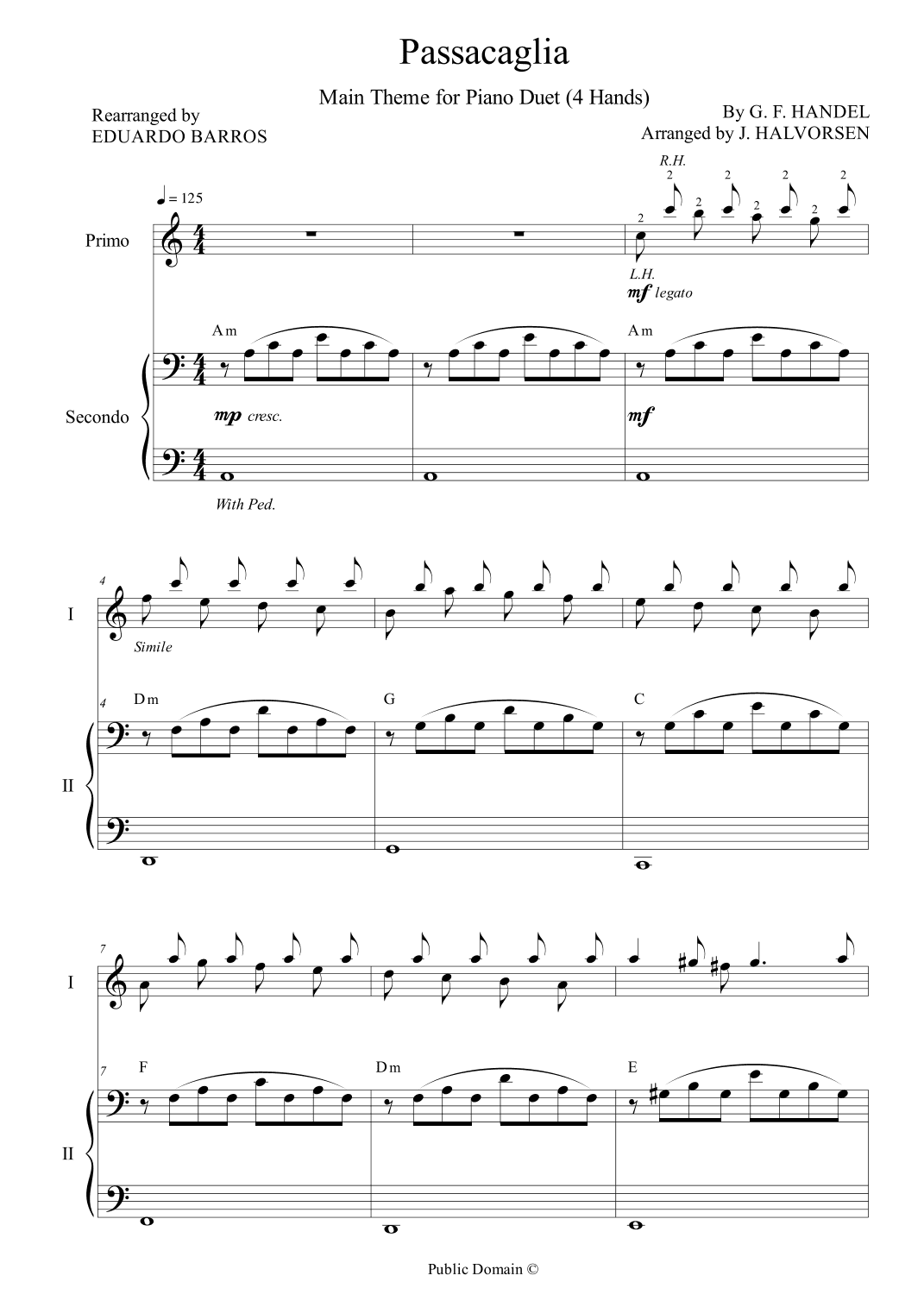 Passacaglia - Main theme for Piano Duet (4 Hnads) (arr. Eduardo Barros)