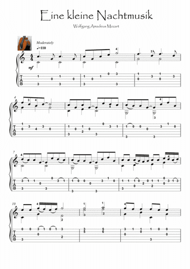 Eine kleine Nachtmusik K525 by Mozart guitar solo (arr. PianoSheetNow)