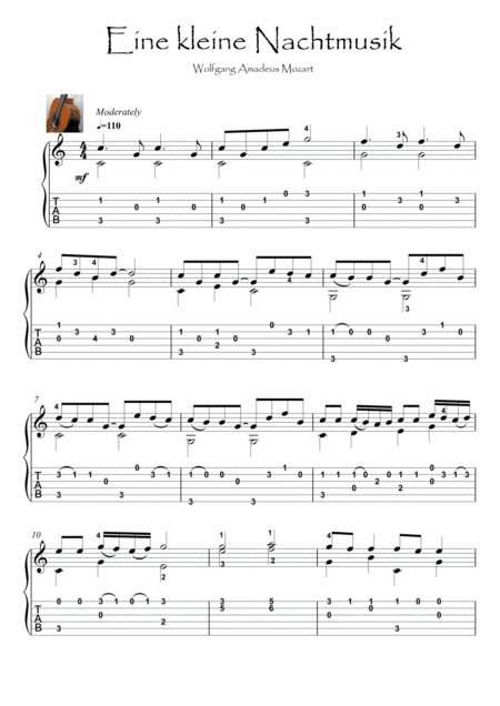 Eine kleine Nachtmusik K525 by Mozart guitar solo (arr. PianoSheetNow)