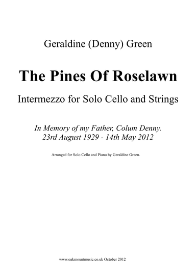 The Pines Of Roselawn, Intermezzo For Solo Cello and Strings  (Cello and Piano Arrangement)