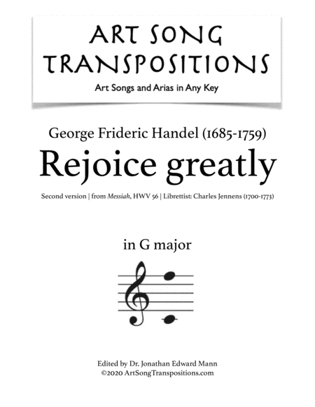 HANDEL: Rejoice greatly (transposed to G major) (arr. ArtSongTranspositions.com)