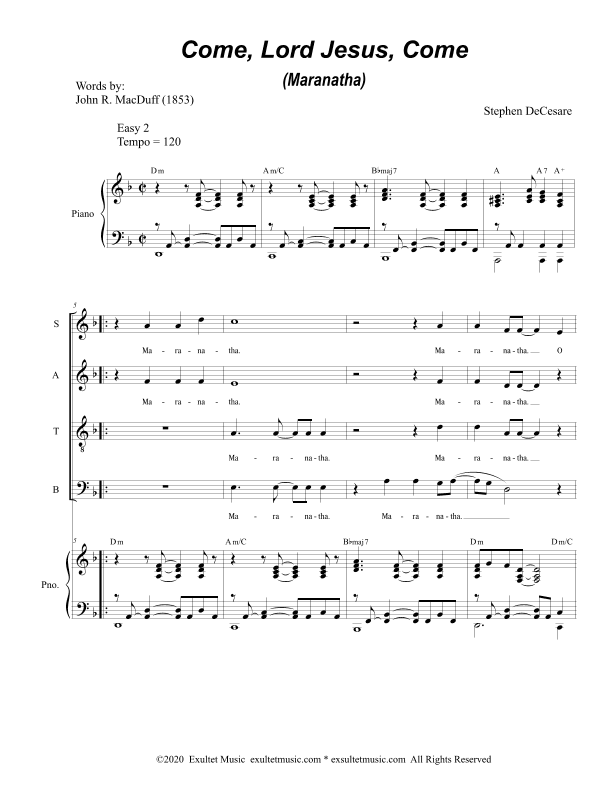 Come, Lord Jesus, Come (Maranatha) (Vocal Quartet - (SATB)