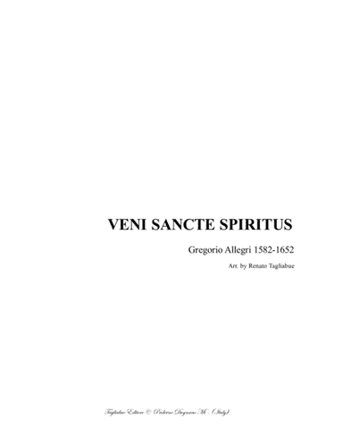 VENI SANCTE SPIRITUS - Allegri G. - For SATB Choir (arr. Renato Tagliabue)