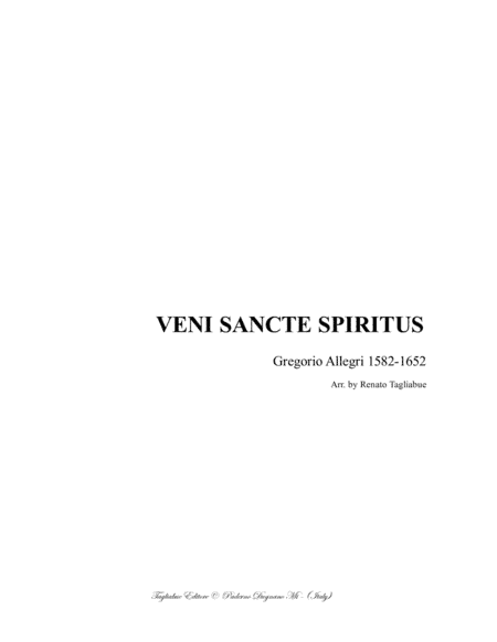 VENI SANCTE SPIRITUS - Allegri G. - For SATB Choir (arr. Renato Tagliabue)