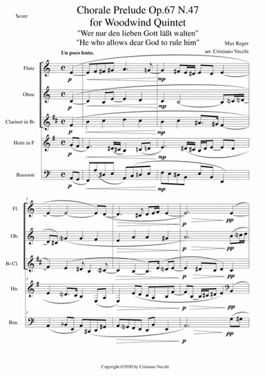 Chorale Prelude Op.67 N.47 for Woodwind Quintet (arr. Cristiano Vecchi)
