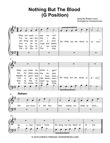 Nothing But The Blood of Jesus (Easy Piano) (G Position) (With Note Names) (arr. Cherylynmusic)