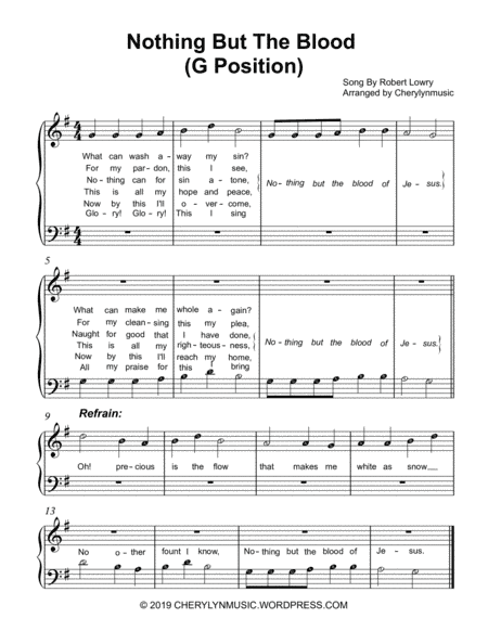 Nothing But The Blood of Jesus (Easy Piano) (G Position) (With Note Names) (arr. Cherylynmusic)