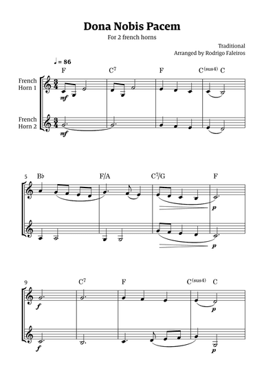 Dona Nobis Pacem - for 2 french horns (with chords) (arr. Rodrigo Faleiros)
