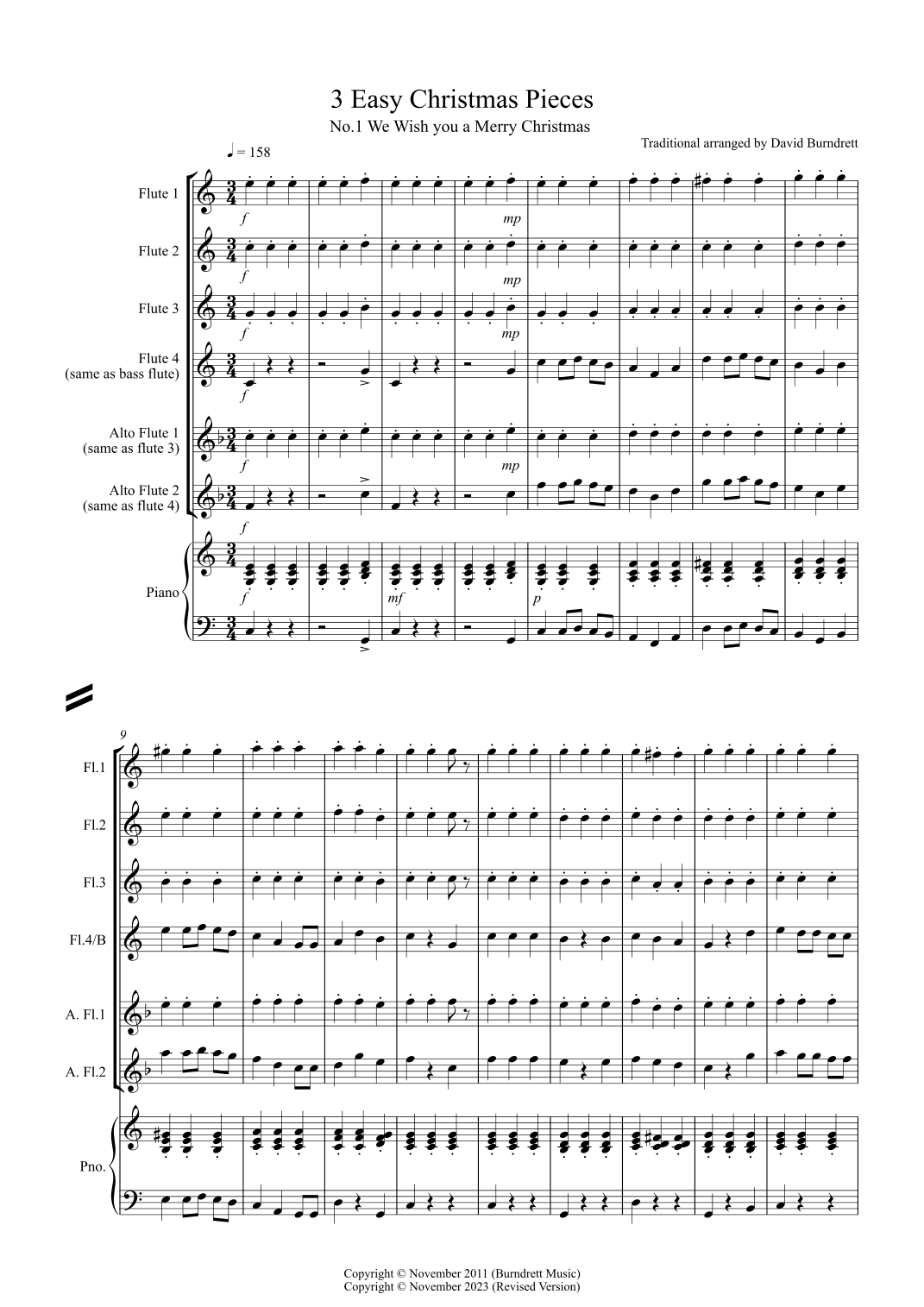 3 Easy Christmas Pieces for Flute Quartet (arr. David Burndrett)