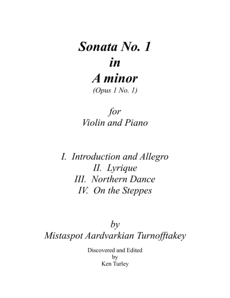 Sonata No. 1 in A Minor for Piano and Violin  "Russiana"